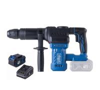 Scheppach Martello demolitivo a batteria BC-AB1500-X con valigetta e set di scalpelli, forza d'impatto 9J, numero di colpo 3400 BPM, impugnatura aggiuntiva 360°, serie 20V-IXES, con batteria da 4 Ah e