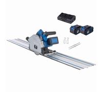 Scheppach Sega circolare a immersione a batteria BC-PL60-X con 2 guide da 700 mm e accessori, profondità di taglio 61 mm, inclinazione 0°-48°, serie 20 V-IXES, con 2 batterie da 4 Ah e doppio