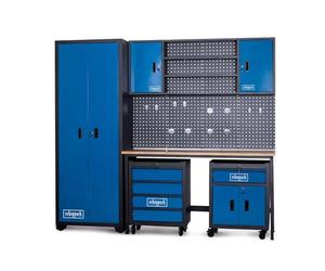 Scheppach Sistema modulare per officina GWS08 - armadio per attrezzi, armadi con serratura, alto, forata, 12 ganci, banco, 2 carrelli