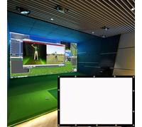 Schermi di impatto del simulatore di golf installati sul telaio della rete da golf, simulatore di palline sim con display a impatto, panno per schermo di proiezione per esterni, interni, casa