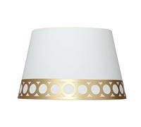 Schermo da tavolo Dalia E14 in elegante bianco e oro, con dimensioni di 25 cm di larghezza, 20 cm di profondità e 15 cm di altezza. Ideale per illuminare e decorare il tuo spazio.