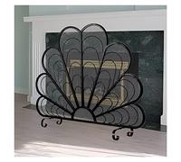 Schermo del camino a prova di bambino, protezione a maglie di metallo a fuoco singolo piatto con elegante forma di piume di pavone, bruciatore di tronchi/focolare/fuoco aperto, moderno (colore: nero)