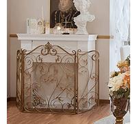 Schermo del camino interno, metallo 3 pannello pieghevole schermata di fuoco/coperchio in rete di fuoco rustico, alta grande recinzione autoportante per stufa a legna (colore: oro) (nero) (piccolo