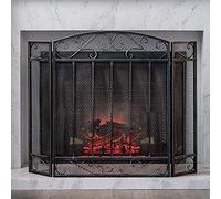 Schermo di protezione contro le scintille del fuoco dello schermo nero del camino con rete metallica, Grandi schermi piatti del camino della guardia, 3-pannello parascintille, stufa a legna,