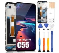 Schermo di Ricambio per Realme C55 LCD Schermo di Ricambio per Realme C55 2023 RMX3710 LCD Display Touch Screen Digitizer Assembly con Riparazione Kit (Nero con Telaio)