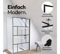 Schermo doccia MARWELL dal design moderno 120 x 195 cm incl. supporto a soffitto - Doccia in vetro con profilo a parete nero opaco - Vetro di sicurezza temperato per la massima sicurezza - Installazio
