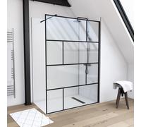 Schermo doccia MARWELL dal design moderno 140 x 195 cm incl. supporto a parete - Doccia in vetro con profilo a parete nero opaco - Vetro di sicurezza temperato per la massima sicurezza - Installazione