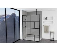 Schermo doccia MARWELL dal design moderno 140 x 195 cm incl. supporto a soffitto - Doccia in vetro con profilo a parete nero opaco - Vetro di sicurezza temperato per la massima sicurezza - Installazio