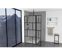 Schermo doccia MARWELL dal design moderno 90+40 x 195 cm con staffa a soffitto - Doccia in vetro con profilo a parete nero opaco - Vetro di sicurezza temprato per la massima sicurezza - Installazione