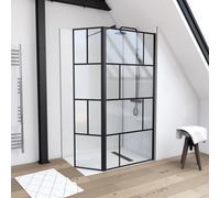 Schermo doccia MARWELL dal design moderno 90+40 x 195 cm incl. supporto a parete - Doccia in vetro con profilo a parete nero opaco - Vetro di sicurezza temperato per la massima sicurezza - Installazio