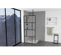 Schermo doccia MARWELL dal design moderno 90 x 195 cm incl. supporto a soffitto - Doccia in vetro con profilo a parete nero opaco - Vetro di sicurezza temperato per la massima sicurezza - Installazion