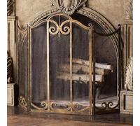 Schermo d'ottone antico del camino, guardia termoresistente della scintilla per sicurezza del pozzo del fuoco del carbone