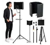 Schermo Isolamento Microfono, Attrezzatura Pieghevole Registrazione In Studio Con Schiuma Acustica E Protezione Antivento Include Treppiede Regolabile 180Cm Ideale Per Podcast Gaming Streaming E Voci