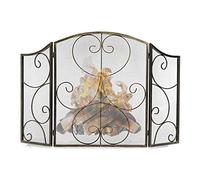 Schermo per caminetto a 3 pannelli, resistente, con strisce decorative a forma di rotolo, copertura di sicurezza, parascintille, design retrò,