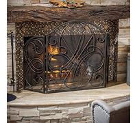 Schermo per camino grande schermo piatto protezione antincendio, decorazione metallica esterna Mesh solido bambino sicuro prova camino in ferro battuto, 3 pannelli,