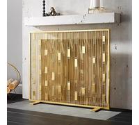 Schermo per camino in ferro battuto dorato, recinzione per camino sicura, schermo per camino a pannello singolo con rete metallica, parascintille dal design moderno per arredamento casa/a prova di b