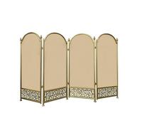 Schermo per camino, Paravento for camino dorato a quattro ante con intaglio traforato, divisorio minimalista