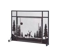 Schermo per camino Paravento for camino nero con motivi di foresta e alci, porta apribile