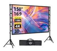 Schermo per Proiettore 150” Pollici con Treppiedi, LEORFI Schermo di Proiezione Supporta 4K Full HD 16:9, Schermo Portatile Pieghevole, Altezza Regolabile, Campeggio All'aperto e Teatro Domestico