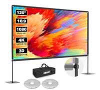 Schermo per Proiettore con Supporto da 120 Pollici, EMART Schermo Portatile 16:9 HD 4K Pieghevole per Interni ed Esterni con Borsa per il Trasporto e Base Robusta, per il Giardino, le Feste