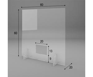 Schermo Protettivo parafiato da tavolo larghezza 60 cm in plexiglass 60x20xh60 cm - con passa soldi spessore 5 mm per attività commerciali , uffici che necessitano di protezione consegna 48 ore