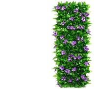 Schermo Recinzione Privacy Artificiale, Pannelli Espandibili Traliccio Giardino Con Artificiale E Fiori Viola, Foglia Decorativa Di Finta, Protezione Per Siepi Di Piante Per Esterni