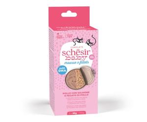 Schesir Baby Cat Mousse e Filetti Grain Free multipack 3x55 g Pollo con salmone e fegato di pollo - 1° ORDINE? scegli lo sconto BZR5 / BZR20 + 200 punti fedeltà