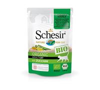 Schesir BIO, Alimento Completo Umido per Gatti adulti, Patè selezionato di Pollo e Maiale Con Zucchine senza Cereali - 16 bustine dal 85g (1,36kg totale)