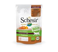 Schesir BIO, Alimento Completo Umido per Gatti adulti Sterilizzati, Patè di Pollo e Maiale Con Zucca senza Cereali - 16 bustine dal 85g (1,36kg totale)