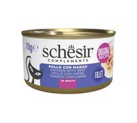 Schesir Cat Adult filetti in brodo alimento complementare in lattina 70 gr - pollo con manzo - Cibo umido per gatti - 1° ORDINE? scegli lo sconto BZR5 / BZR20 + 200 punti fedeltà