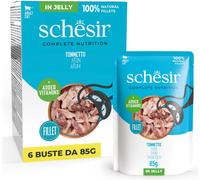 Schesir, Filetti di Tonnetto in Gelatina, Alimento Umido Completo per Gatti, in Busta, Ingredienti 100% Naturali, Cruelty Free, 6 x 85g