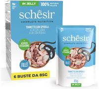 Schesir Buste 24 x 85 g Umido per gatto - Tonnetto con Spigola in gelatina