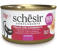 SCHESIR Cat Complements in Brodo Lattina Multipack 12x70G POLLO CON GAMBERETTI