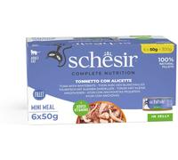 Schesir, Tonno con Alicette in Gelatina, Cibo Umido Completo per Gatti, Con Vitamine Aggiunte, 100% Naturale, 6 lattine da 50g