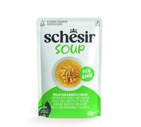 Schesir, Zuppa con Filetti di Pollo con Carote e Zucca, Cibo Umido Complementare per Gatti, Ricetta Originale, 100% Naturale, 12 buste da 40g