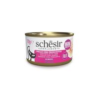 Schesir, Filetti di Pollo con Prosciutto in Brodo, Cibo Umido Complementare per Gatti, Ricetta Originale, 100% Naturale, 12 lattine da 70g