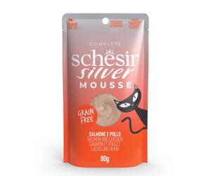 Schesir Silver Cat Senior Mousse Grain Free 80 g Salmone e pollo - confezione da 12 pezzi - Cibo umido per gatti - 1° ORDINE? scegli lo sconto BZR5 / BZR20 + 200 punti fedeltà