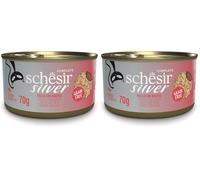 Schesir Silver, Pollo con Anatra in Mousse e Filetti, Alimento Umido Completo per Gatti Anziani, Grain Free, Supporta il Sistema Immunitario, Fonte di Idratazione, 12 x 70g (Confezione da 2)