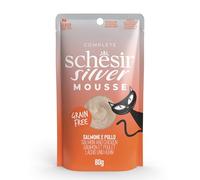 Schesir Silver, Salmone in Mousse, Alimento Umido Completo per Gatti Anziani, Grain Free, Supporta il Sistema Immunitario, Ricco di Idratazione, 12 x 70 g