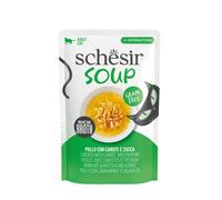 Schesir, Zuppa con Filetti di Pollo con Carote e Zucca, Cibo Umido Complementare per Gatti, Ricetta Originale, 100% Naturale, 12 buste da 40g