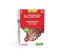 Schesir, Tonnetto con Gamberetti in Gelatina, Alimento Umido Completo per Gatti, in Busta, Con Vitamine Aggiunte, 100% Naturale, 6 x 85g