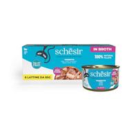 Schesir, Tonnetto in Brodo, Alimento Umido Completo per Gatti, in Lattina, Con Vitamine Aggiunte, 100% Naturale, 6 x 85g