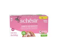 Schesir, Tonno con Prosciutto in Gelatina, Cibo Umido Completo per Gatti, Con Vitamine Aggiunte, 100% Naturale, 6 lattine da 50g