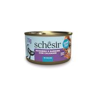 Schesir, Trancetti di Sgombro e Sardine con Calamari, Alimento Umido Complementare per Gatti, Ricetta Originale, Ingredienti 100% Naturali, 12 lattine da 70g