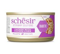 Schesir Veterinary Solutions Diabetic, Filetti Pollo con fegato di Pollo, Alimento Umido Dietetico per Gatti Adulti, Regolazione Glucosio, 8 x 80 g