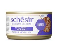 Schesir Veterinary Solutions Diabetic, Fiocchi Tonnetto con Tilapia, Alimento Umido Dietetico per Gatti Adulti, Regolazione dell'Apporto di Glucosio, 8 x 80 g