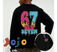 Schiaccianoci con gesto della mano "sei sette" e stampa di lettere, stile preppy minimalista e oversize per ragazzi e ragazze, morbido e comodo girocollo sportivo, grazioso ed elegante, versatile felp