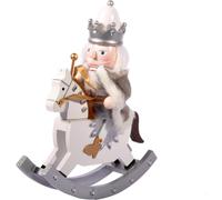 Ciao- Schiaccianoci Natale Soldatino Re a cavallo con mantello (28cm) in legno e tessuto, bianco/argento