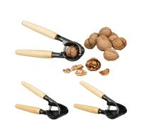 Relaxdays Set da 3 Schiaccianoci, Manico in Legno, 6x18x8,5 cm, Spaccanoci in Metallo, Sguscia Nocciole, Nero Naturale, Alluminio
