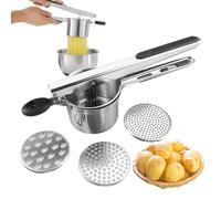 Schiacciapatate 15oz, robusto schiacciapatate in acciaio inox con 3 dischi intercambiabili, grande schiacciapatate, utensile da cucina per purè di patate, bicchieri interni e manici in silicone